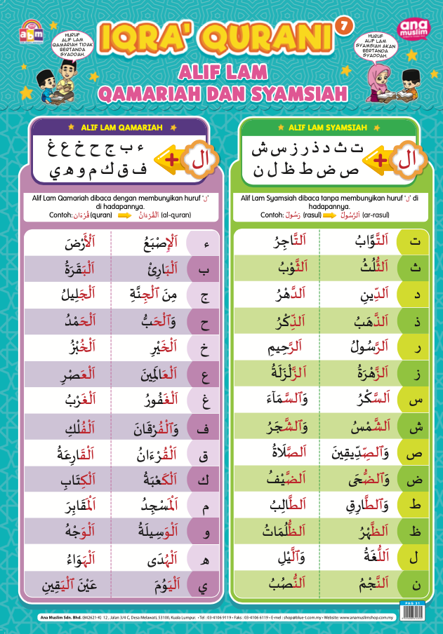 POSTER IQRA' QURANI 7 - ALIF LAM QAMARIAH DAN SYAMSIAH